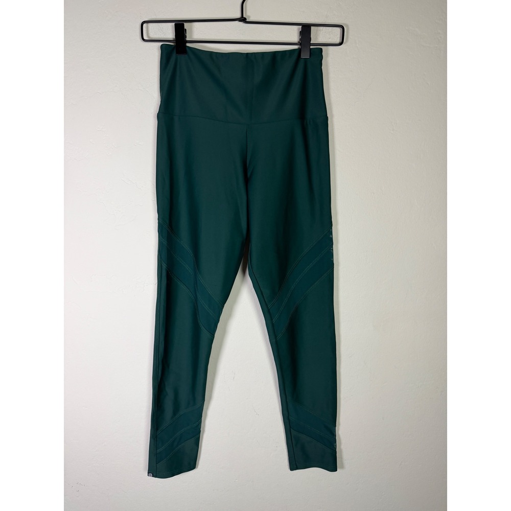 Onzie Flow Leggings Deep Green Mesh Panel High Waisted Athleisure S M